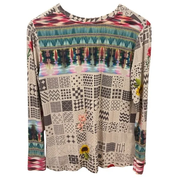 Johnny Was Mystery Print Ladies V-Neck Long Sleeves Boho Sz Small - Picture 4 of 10